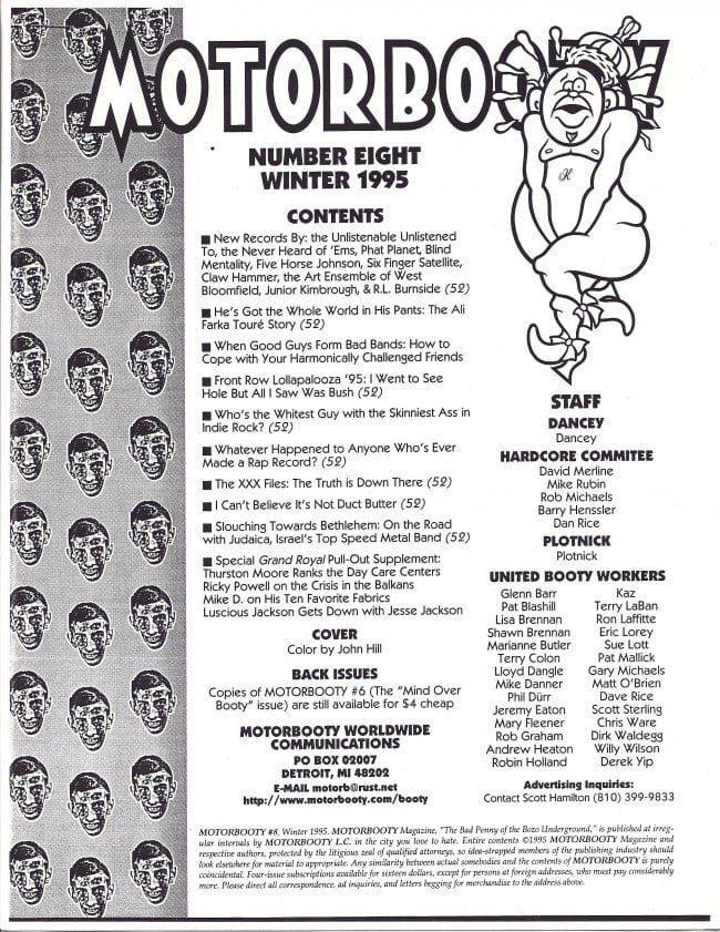 Motorbooty #8 contents page