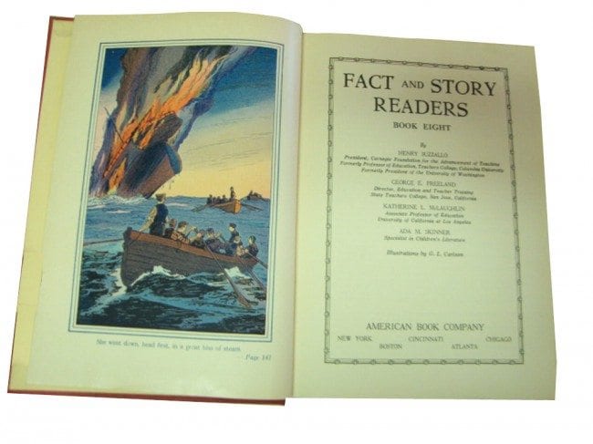 George Carlson also illustrated a number of reading primers in the 1930s. The one shown above features another dramatic ships-at-sea painting. 