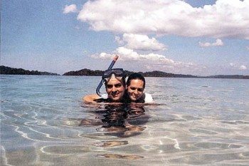 Rajiv Gandhi on vacation with his wife, Sonia Gandhi.