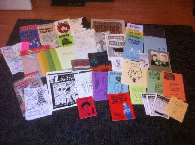 Paul Tumey's zine haul from Short Run Small Press Fest 2013