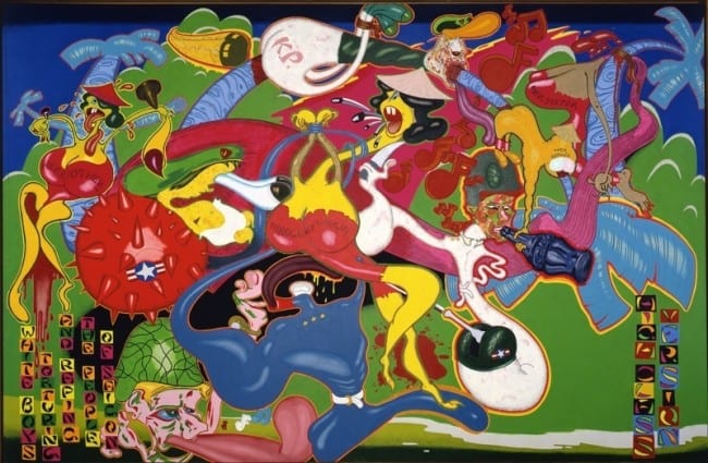 Peter Saul, Saigon (1967), enamel, oil, and synthetic polymer on canvas, 92.75 x 142 in.