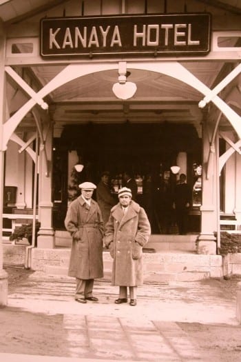 Douglas Fairbanks, in front of Kanaya Hotel, Nikkō (1931).