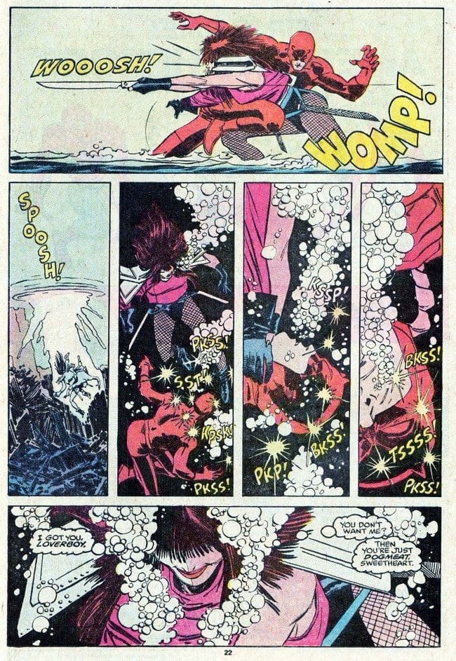 Sequence from Daredevil #256. Story by Ann Nocenti Art by John Romita Jr. 