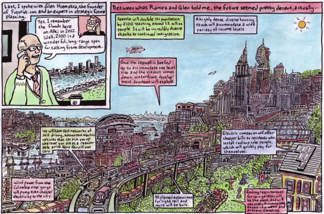 Excerpt from "Apocalypse of Utopia," A three-page comic written by Kelton Sears and illustrated by Tom Van Deusen that was published in the July 29, 2014 issue of SEATTLE WEEKLY