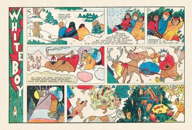 December 23, 1934 - Garrett Price reverses the traditional Christmas comic by showing the myth from the point of view of the Indian characters, hearing it for the first time.