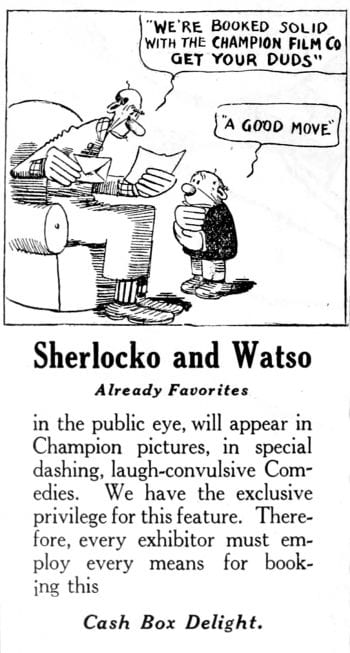 A February, 1911 advertisement for the SHERLOCKO AND WATSO movies