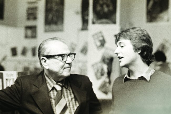 Burne Hogarth and Gary Groth, circa 1984