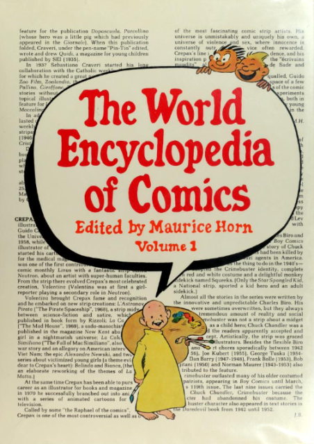 The World Encyclopedia of Comics, publicada en 1976, imagen de la página COMIC JOURNAL