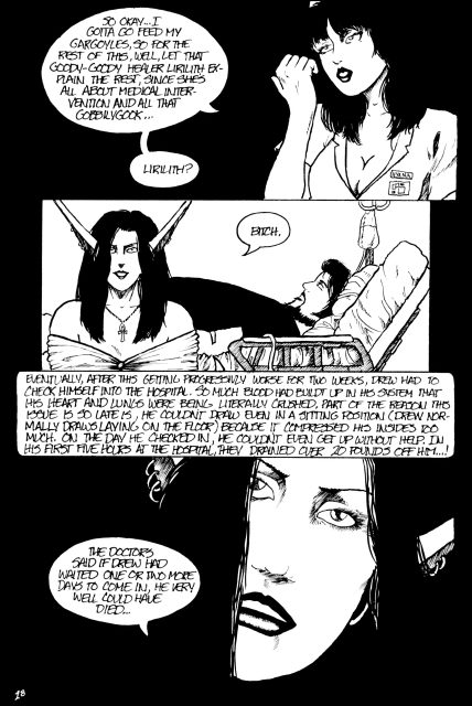 From Poison Elves vol. 2, issue 70. Drew Hayes breaks the fourth wall to tell the reader of his recent health crisis. Art and text by Drew Hayes. 