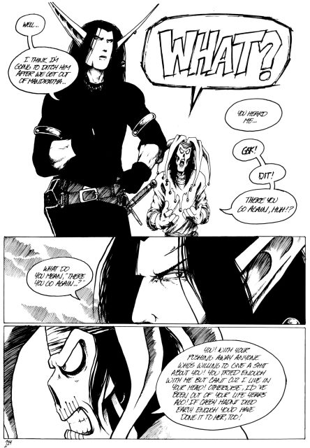 From Poison Elves vol. 2 issue 38, Lusiphur talks to Parintachin. Art and words by Drew Hayes. 