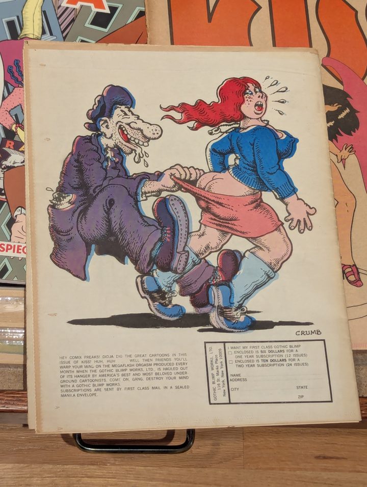 This Crumb illustration was used as an ad for Gothic Blimp Works on the back cover of Kiss.