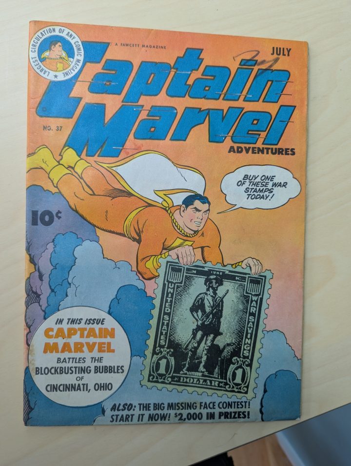 Captain Marvel wants you to buy war stamps! From Captain Marvel #37