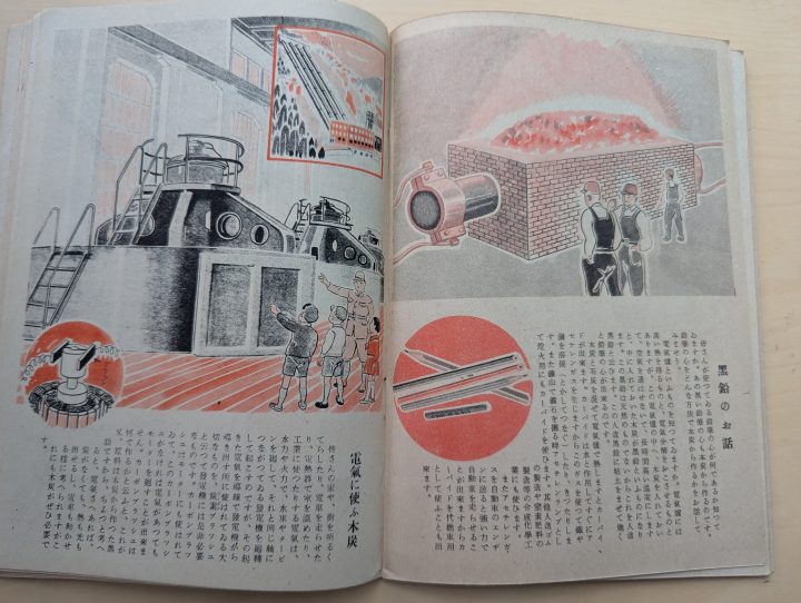 An interior page showing how charcoal is used for power as well as the creation of graphite